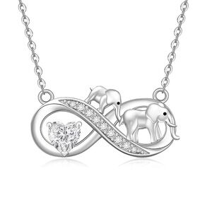 Elephants Necklace White Gold Plated Sterling Silver Family Pendant Dainty Gift